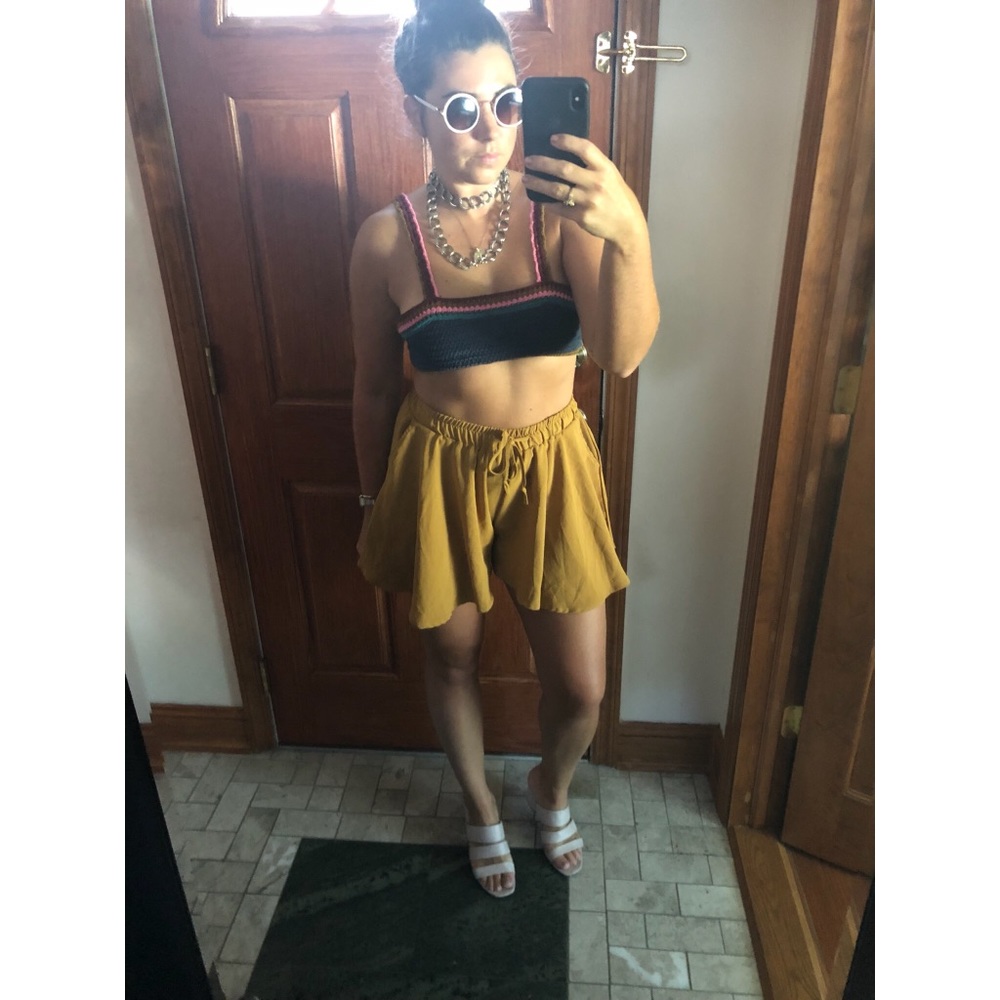 Mustard High Waist Drawstring Shorts